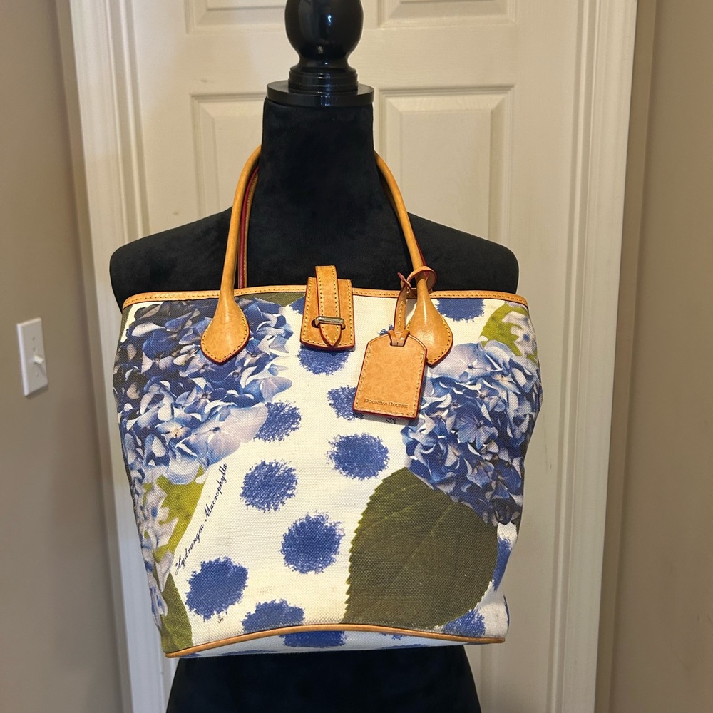 Dooney & Bourke Blue Floral bag with Tan Leather trim